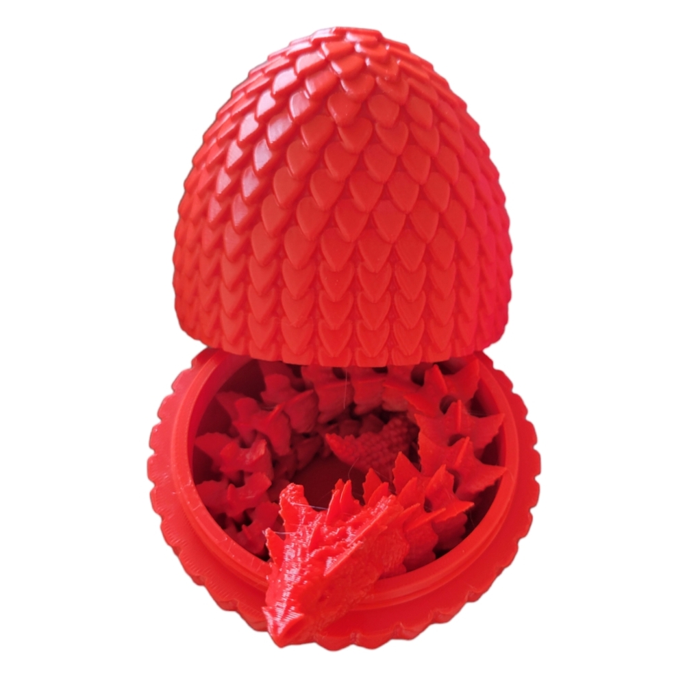 Red Dragon Egg with Articulated Aquatic Dragon 3D Printed